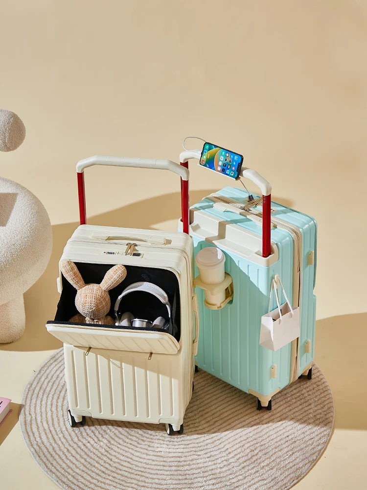 large-capaci-travel-suitcase-with-front-opening-wide-pull-rod-men's-women's-student-lage-faionable-trendy-nylon-inner