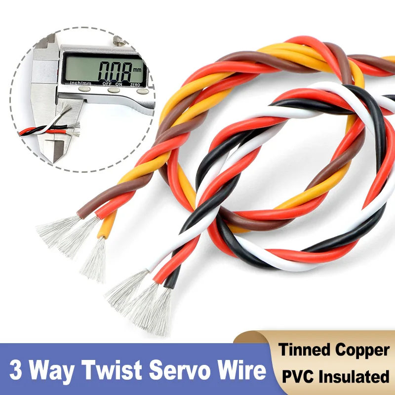 3 Colors Twisted Extension Cable 26AWG x 30Cores, 22AWG x 60Cores JR Futaba 3 ways Twist Servo Lead For RC Airplane Accessories