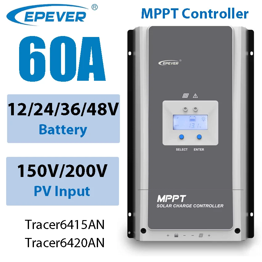 

60A MPPT Solar Controller 12/24/36/48V Battery Auto Identify Max PV Panel Input 150V/200V EPEVER Regulator 6415AN 6420AN