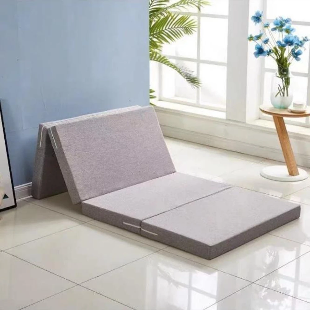 4-Fold Sponge Folding Mattress Floor Sleeping Pad for Office Nap Tatami Single Person Lightweight Compact Foldable Mat