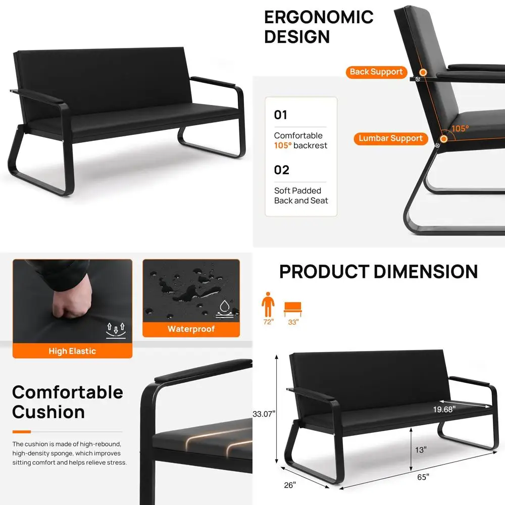 مقعد غرفة الانتظار مصنوع من جلد البولي يوريثان بمسند للذراع لمناطق الاستقبال في المكتب والردهة والعيادة #1