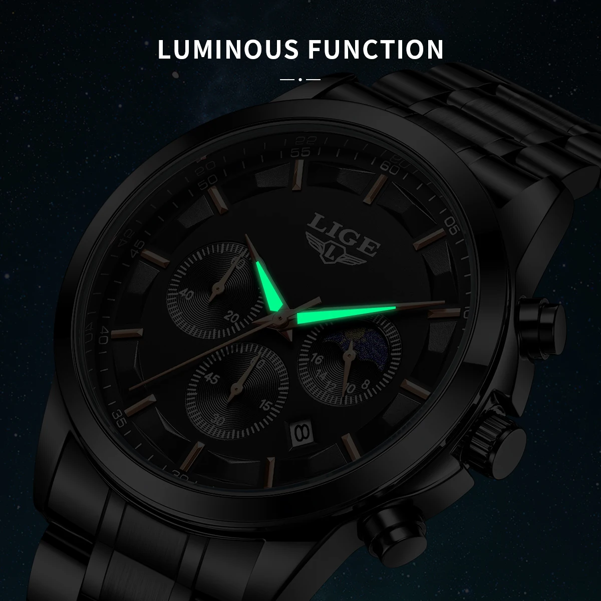 Relojes de negocios LIGE para hombre, reloj de pulsera de cuarzo de lujo de primera marca, reloj luminoso con cronógrafo resistente al agua 3Bar para caballero, regalo + caja - Image 5