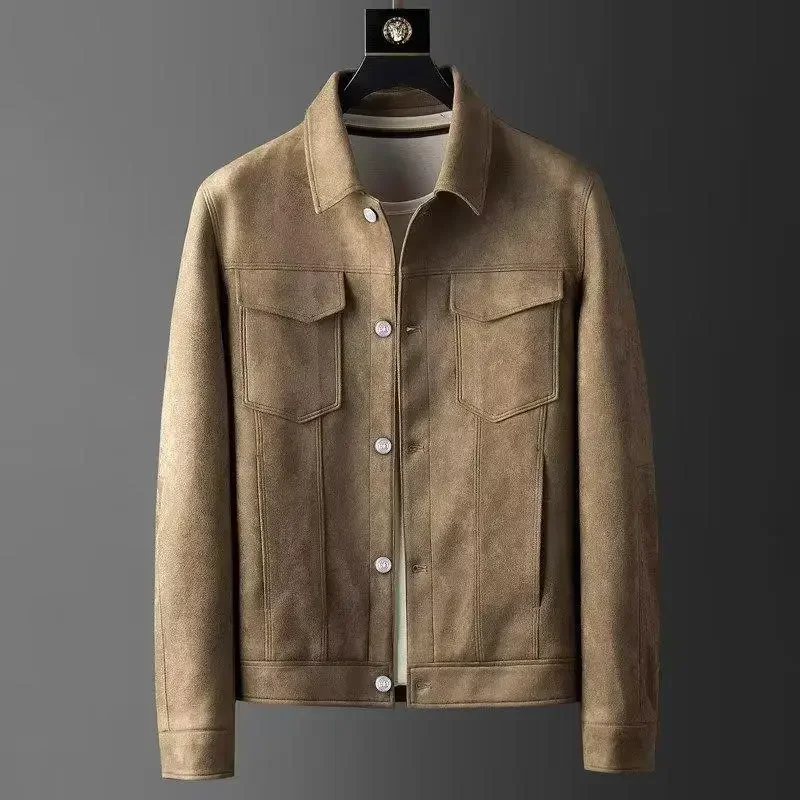 

LIBIELIY New Spring Autumn Casual Jackets Men Turn Down Collar Slim Fit England Style Deerskin Fleece Jacket Male Vintage Outwea