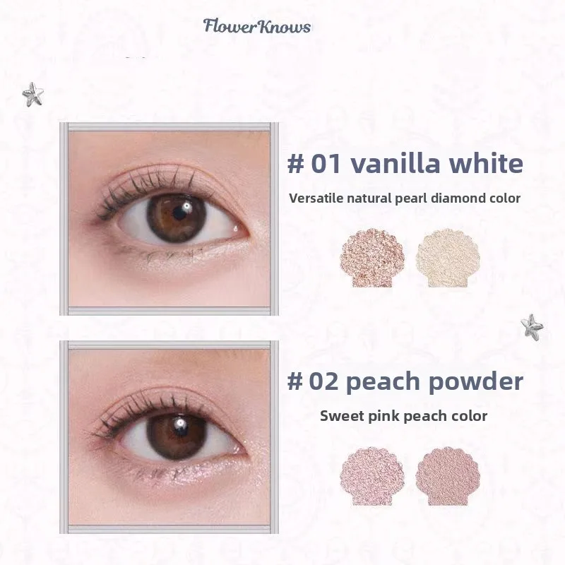Flowerknows Shell Pearl Double Headed Silkworm Pen Smooth Color Holding Highlighter Makeup Long Lasting Lying Silkworm Pencil