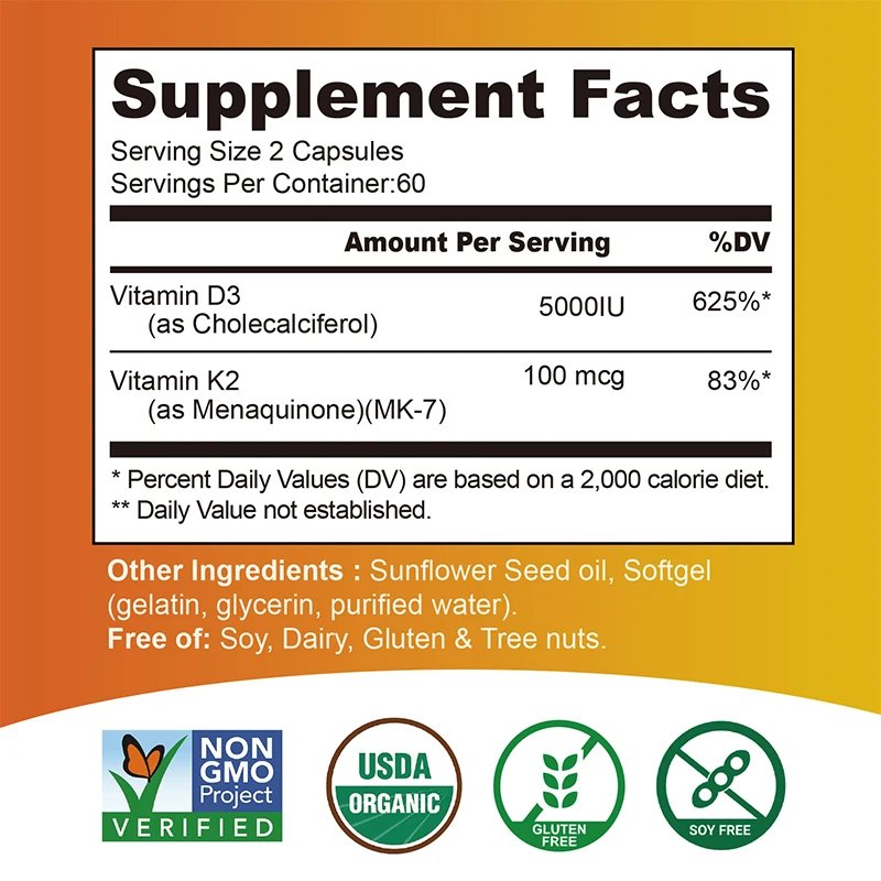 Vitamin D3 + K2 Kapseln-starke Knochen, Herz gesundheit, Gelenk gesundheit, fördert die Kalzium aufnahme