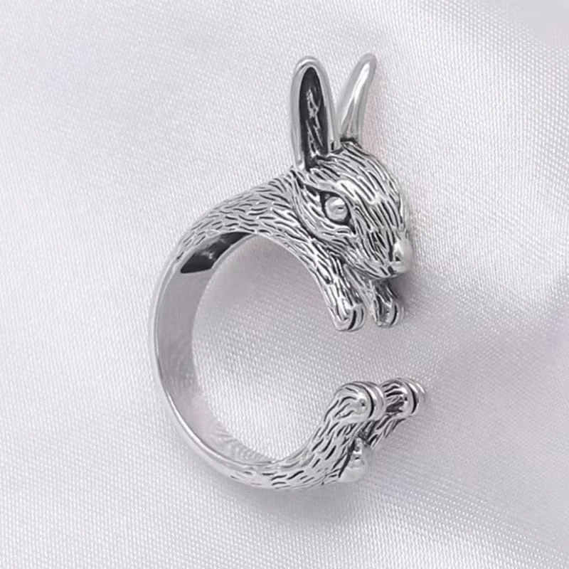 Gothic Punk Rabbit Ring Rabbit Open Finger Rings Adjustable Finger Rings Alloy Material Jewelry Gift for Men Women
