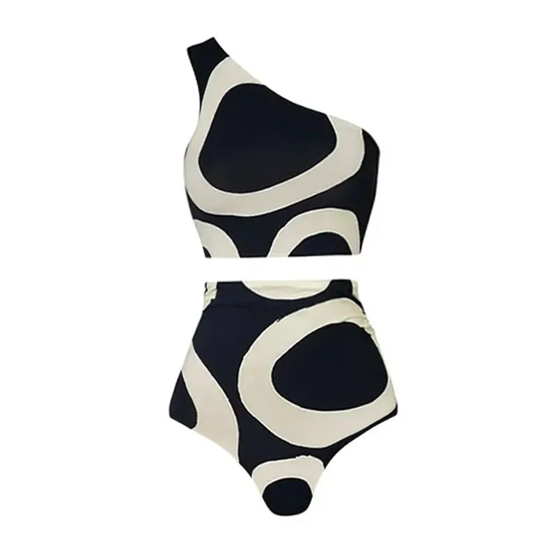 One-piece Women Swimwears Beach Vacation Print Swimsuit Beach Style Wear Skirt Single-Shoulder bikinihigh-Waisted