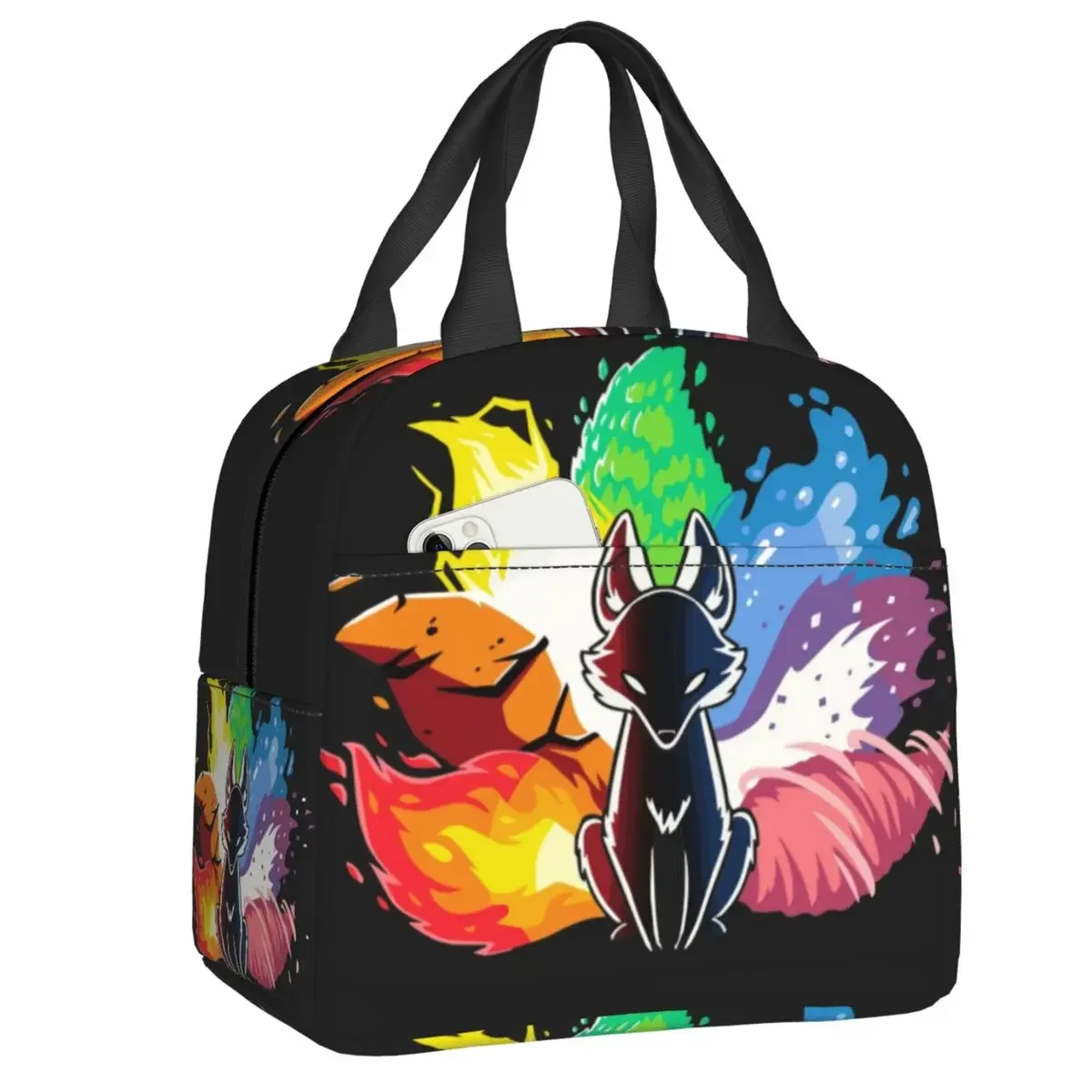 Kitsune Nine Tail Fox Lunch Bag for Camping Travel Reusable Picnic Thermal Cooler Insulated Lunch Box Women Kids Tote Container