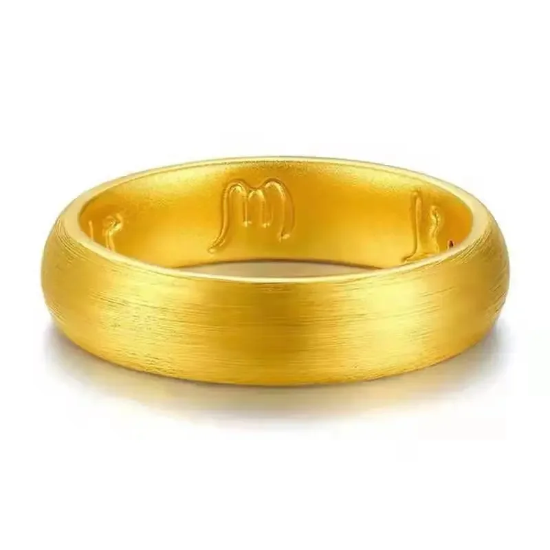 Fine gold AU999 six-word mantra ring real gold couple jewelry 24K pure gold closed ring men and women fashion ring ring