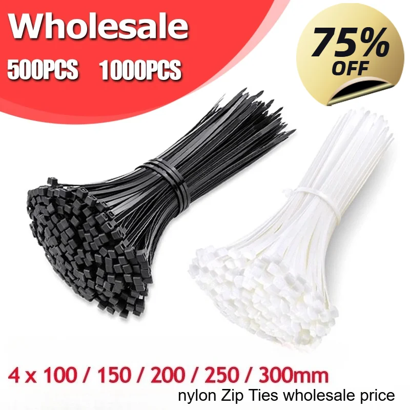 1000-100Pcs Zip Ties Self-locking Cord Ties Straps Adjustable Cables Fastening Ring Home Wire Ties Office Ties Nylon Cable Ties