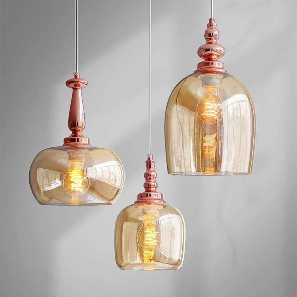 Luz pingente de vidro nordic loft transparente conhaque marrom pendurado decoração interior luminárias para sala estar quarto