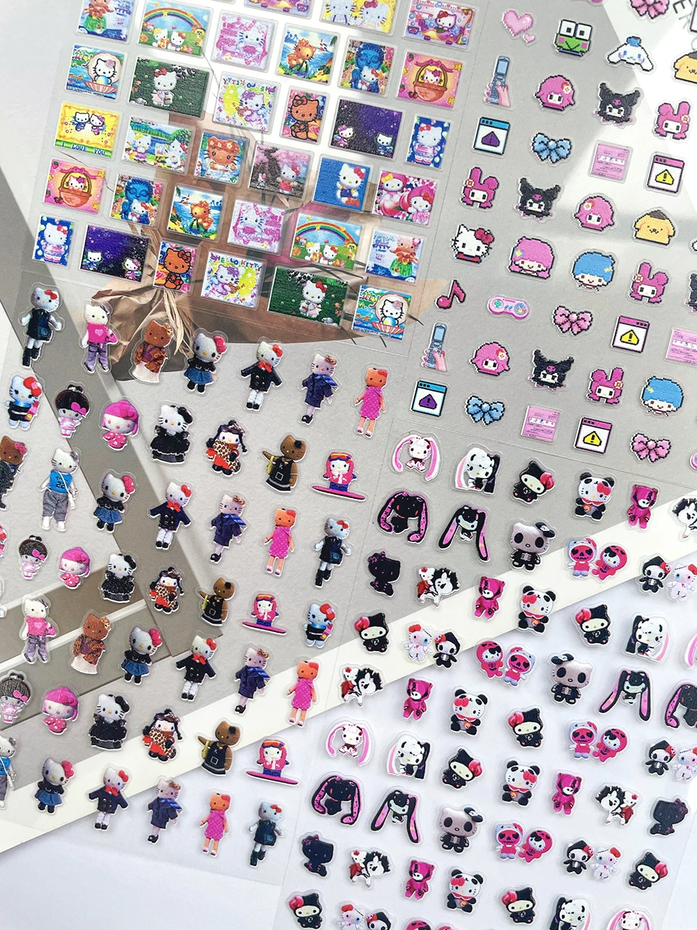 

Cute Sanrio Hello Kitty Pvc Transparent Waterproof Nails Stickers 5D Pixel Style Y2K Diy Notebook Suitcase Handbook Stickers Toy