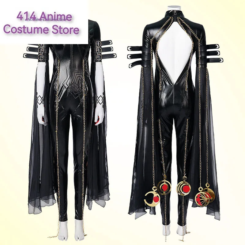 Game Bayonetta Cosplay Costume Wig Black PU Jumpsuit Adult Lady Like Woman Outfits Halloween Carnival Party Suit For Women Girls