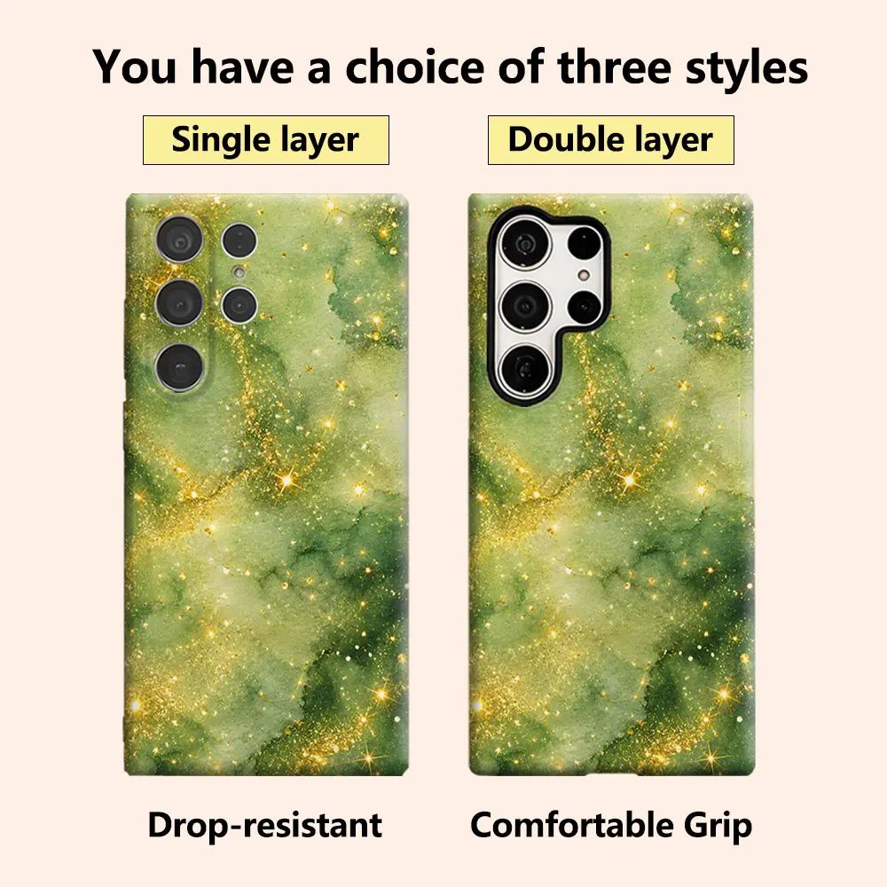 Green Gold Ink Luxury Fashion Full Lens Protective Case for Samsung Galaxy S26 S25 S24 A56 A36 Plus Ultra