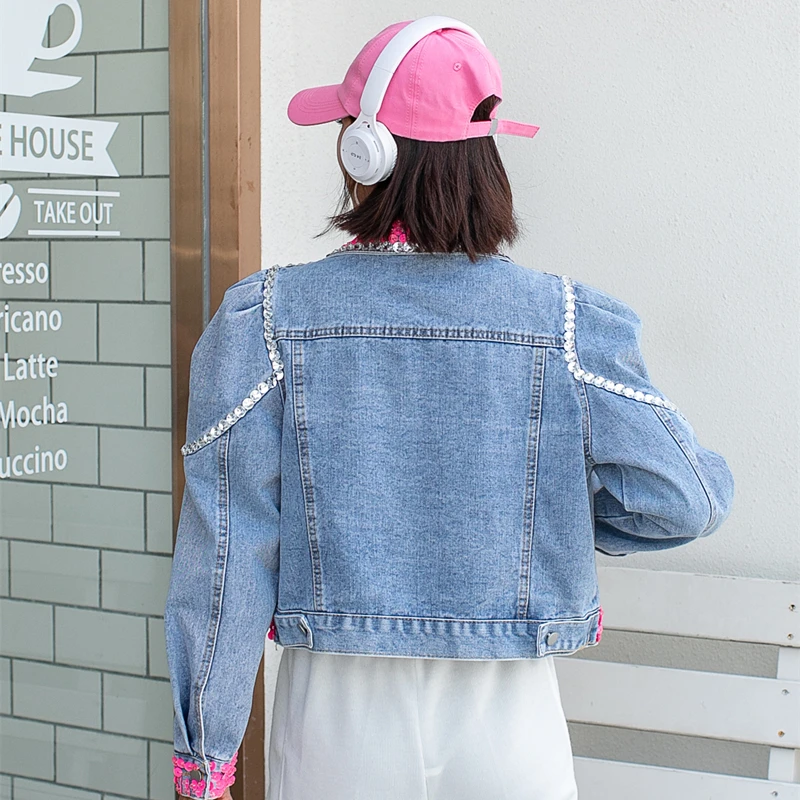 Loose Exquisite Rhinestone Short Personalized Denim Coat For Women Western Style Youthful-Looking Designer New Autumn Jacket