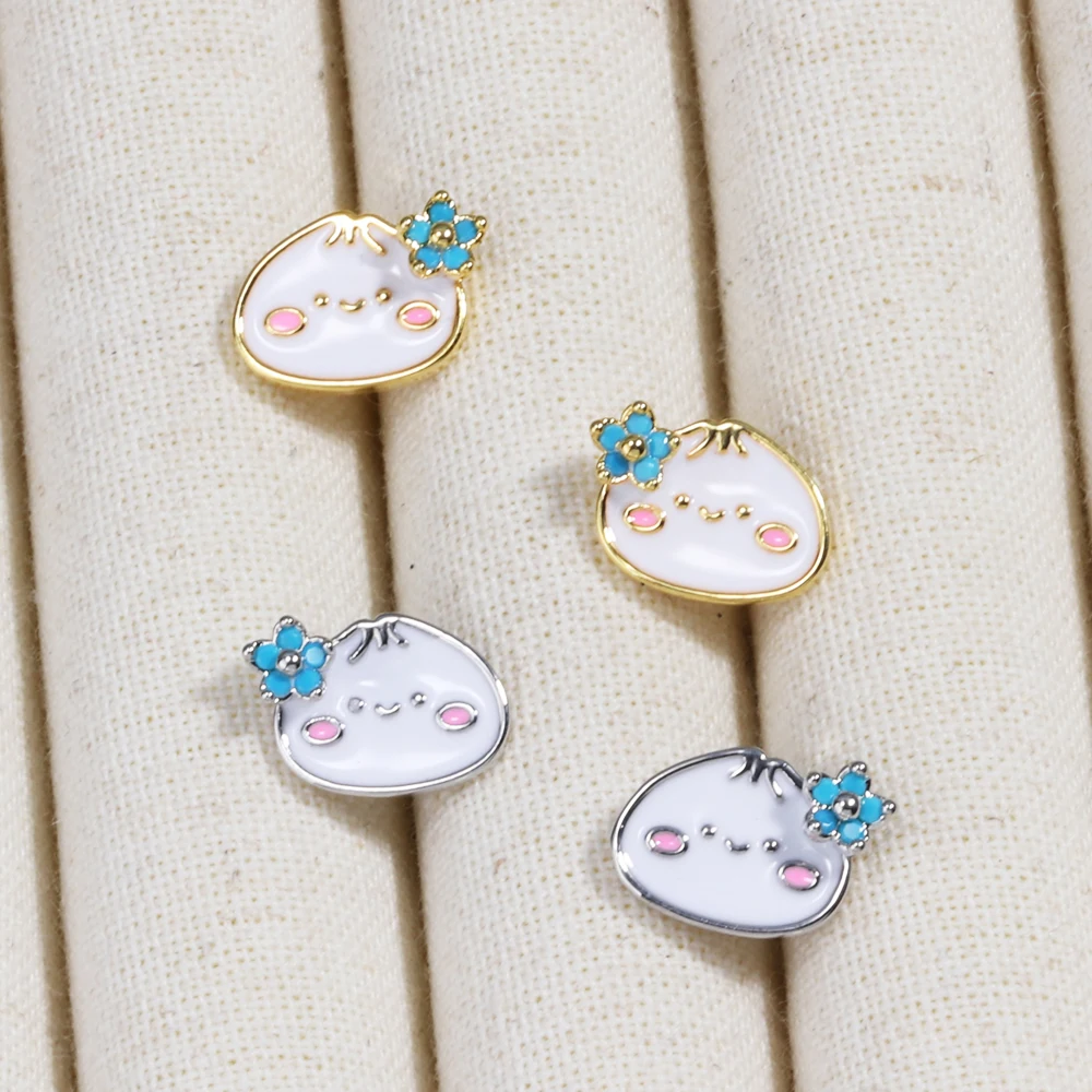 White Cute Enamel Steamed Stuffed Bun Stud Earrings for Women Girls Fashion Statement Wedding Party Travel Piecing Jewelry Gift