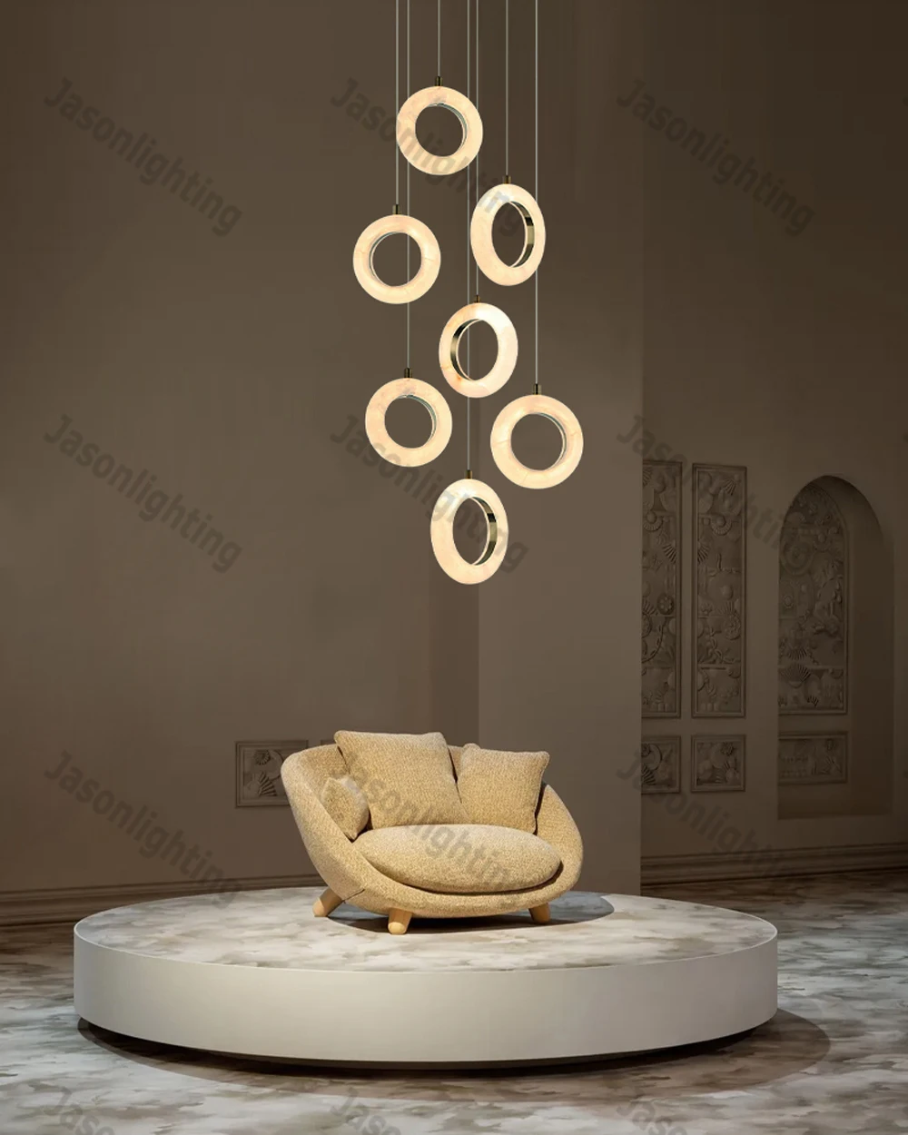 LED Postmodern Natural Marble Circle Chandelier