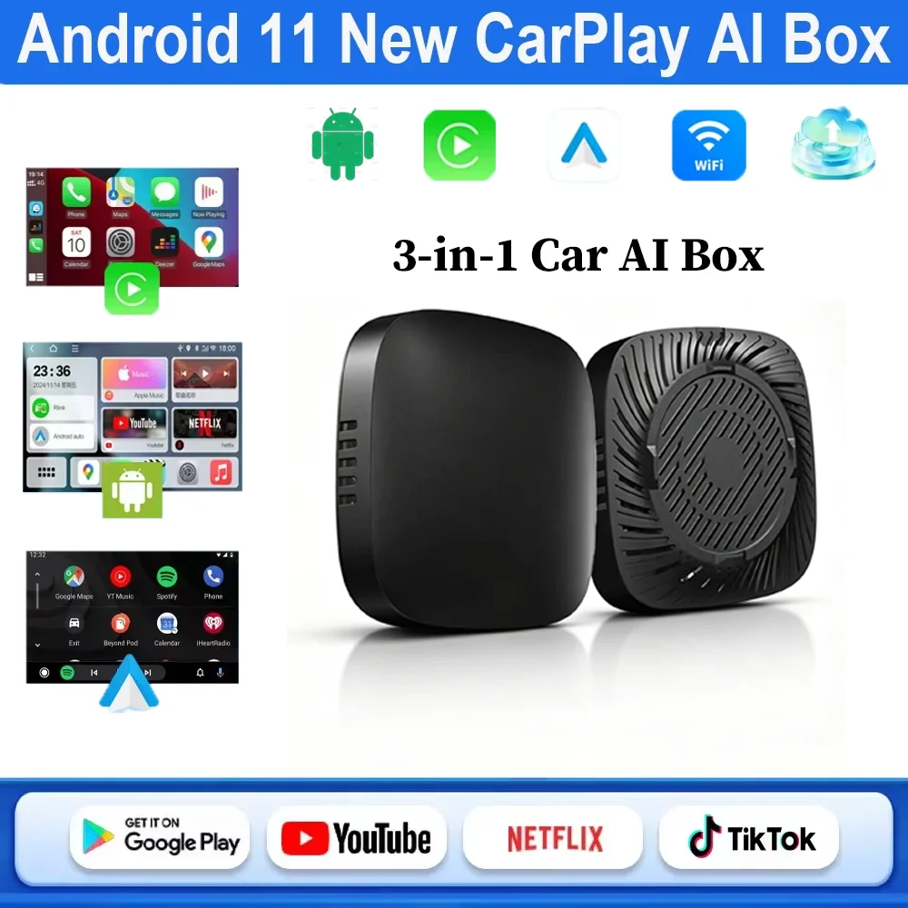 Hot Android 11 CarPlay AI Box Wired to Wireless Auto USB WiFi Adapter for YouTube Netflix Universal TV Box Plug and Play