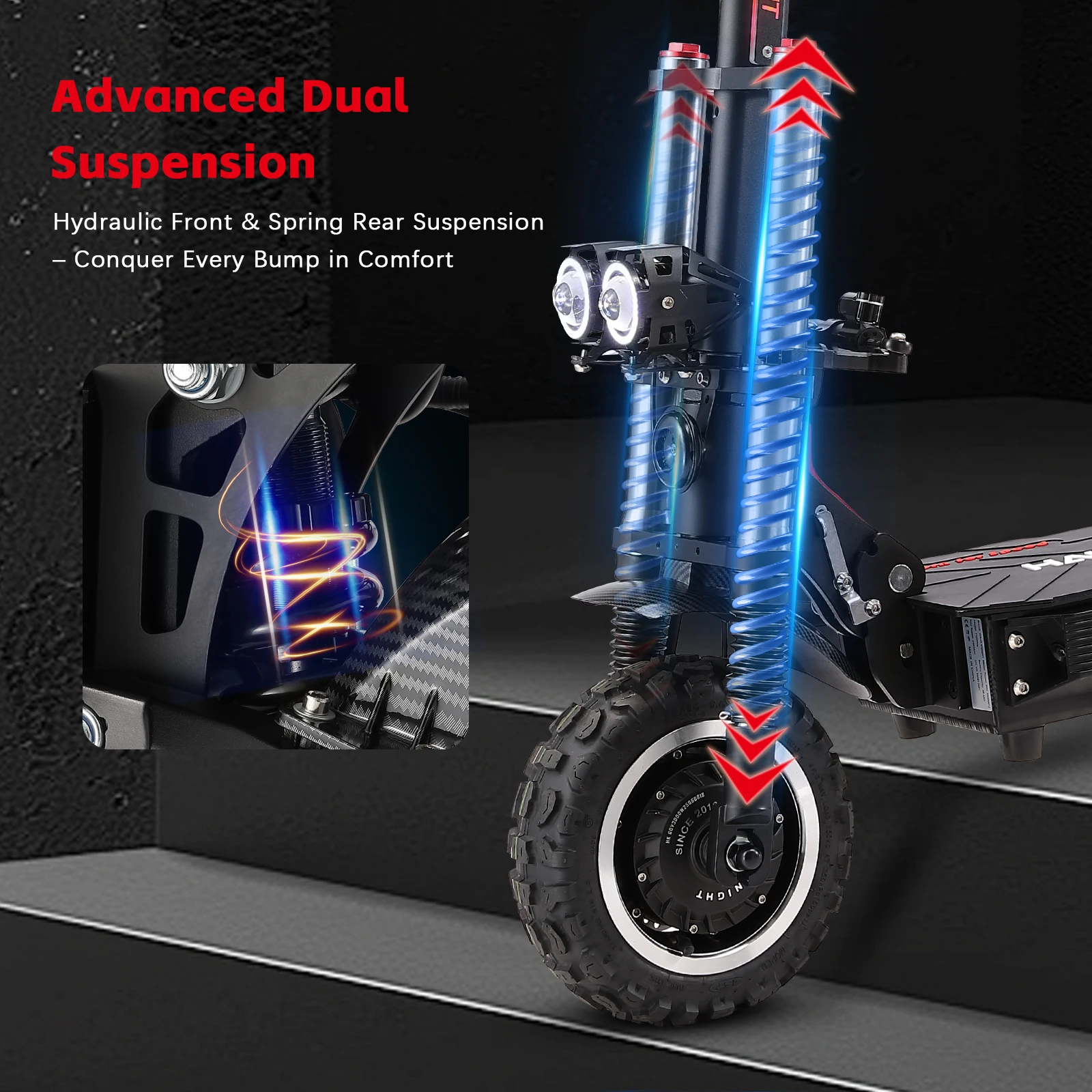 HALO KNIGHT T107Pro 60V 6000W 38,4Ah Elektroroller Professioneller 95km/h E-Scooter mit Doppelmotor Leistungsstarker Schneller 80KM E-Scooter – Detail 9