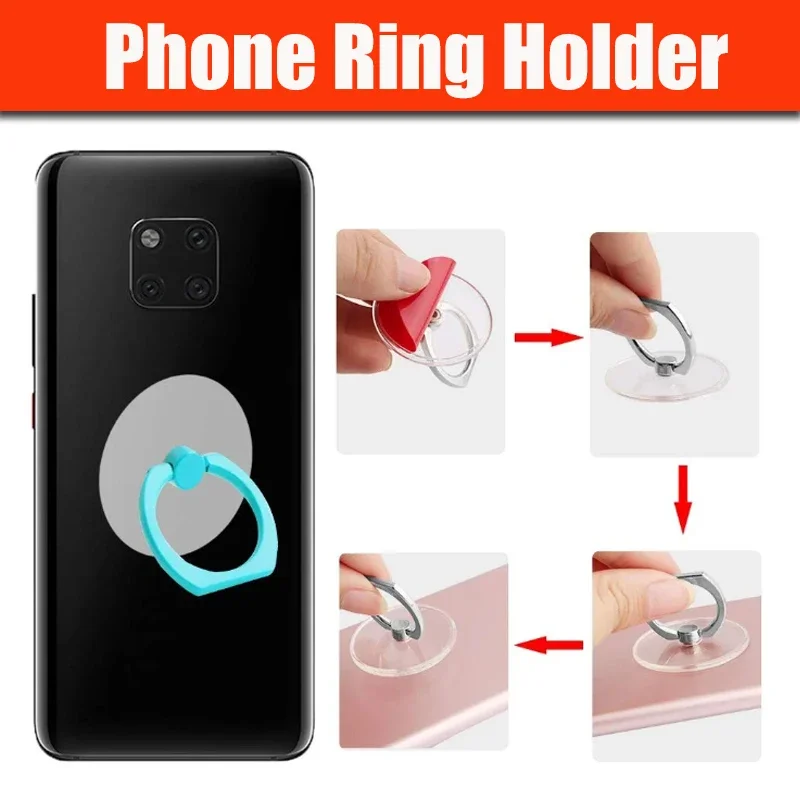 Transparent Round Mobile Phone Ring Holder Creative Metal Ring Lazy Holder PC Acrylic Shockproof Invisible Back Sticker