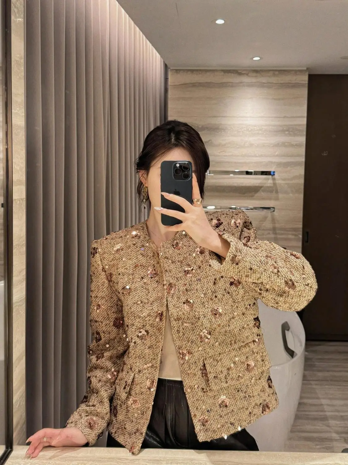 سترة الذهب الترتر 2025 ربيع الخريف موضة جديدة معطف تويد سميك #6