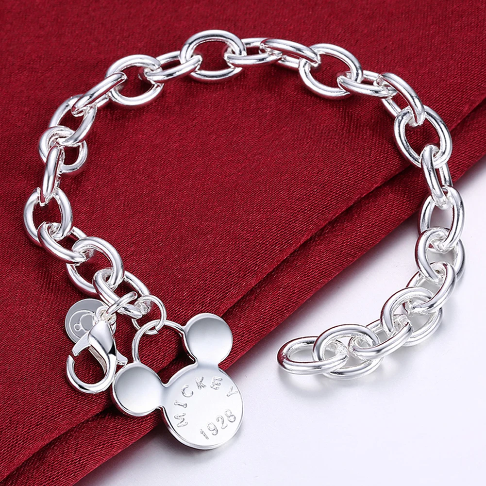 S925 Sterling Silver Mickey Pendant Bracelet 8 Inches 20cm Women's Valentine's Day Wedding Holiday Jewelry Gift view 3