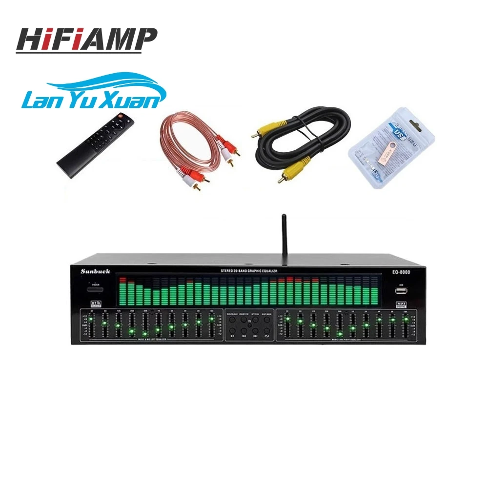 HiFiAMP EQ8000 Green LED Professional EQ Equalizer Bluetooth5.4 Optical Fiber Coaxial Digital Audio Decoder Processor