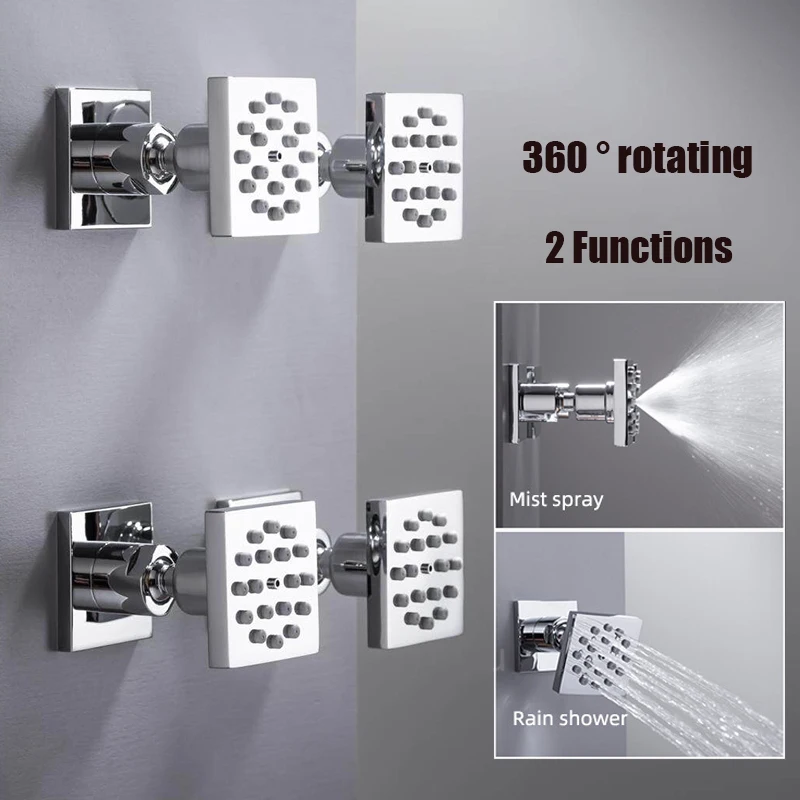 Brass Square Body Jet 2 Functions Mist & Rain Spray Wall Mounted Shower Massage Side Sprayer Chrome SPA Bathroom Body Jets