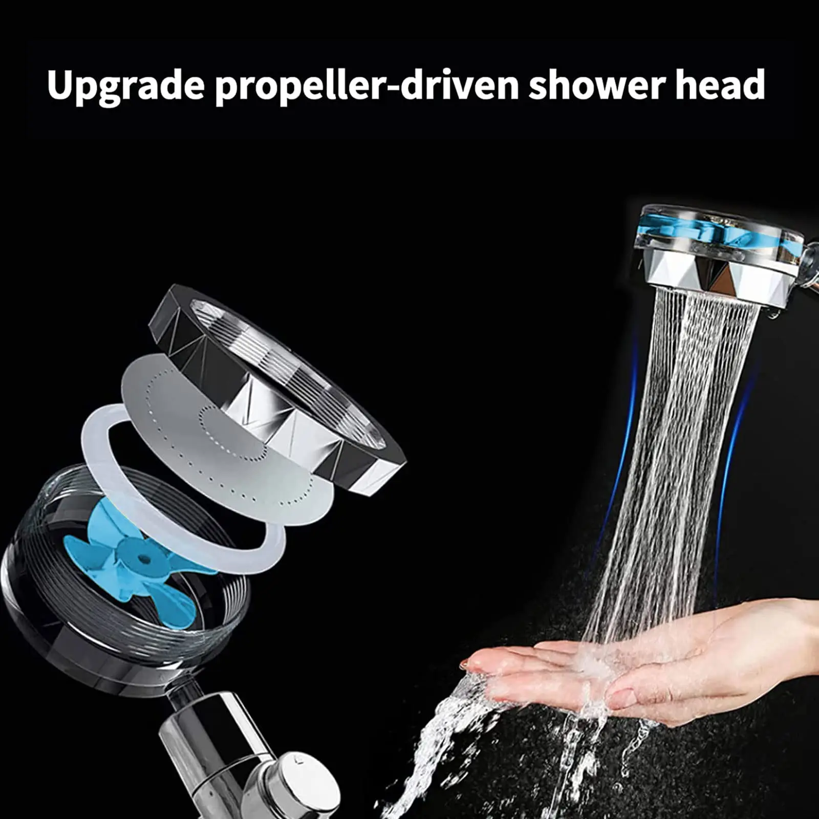 Bathroom Shower Head 5 Filters Pressurized Water Saving Flow 360 Degrees Rotating With Small Fan Spray Nozzle Impurity Filter