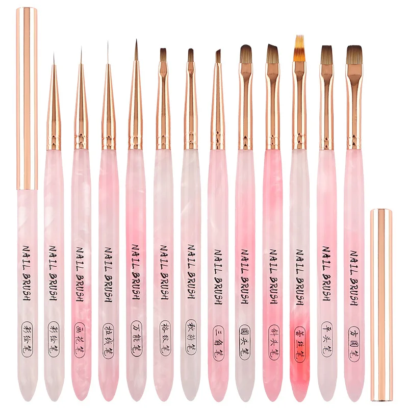 1/12個入り ネイルデザインアートペン ピンク 透明ブラシ ペイント UVジェル エクステンション 描画 彫刻ペン DIY マニキュアツール ネイルブラシ