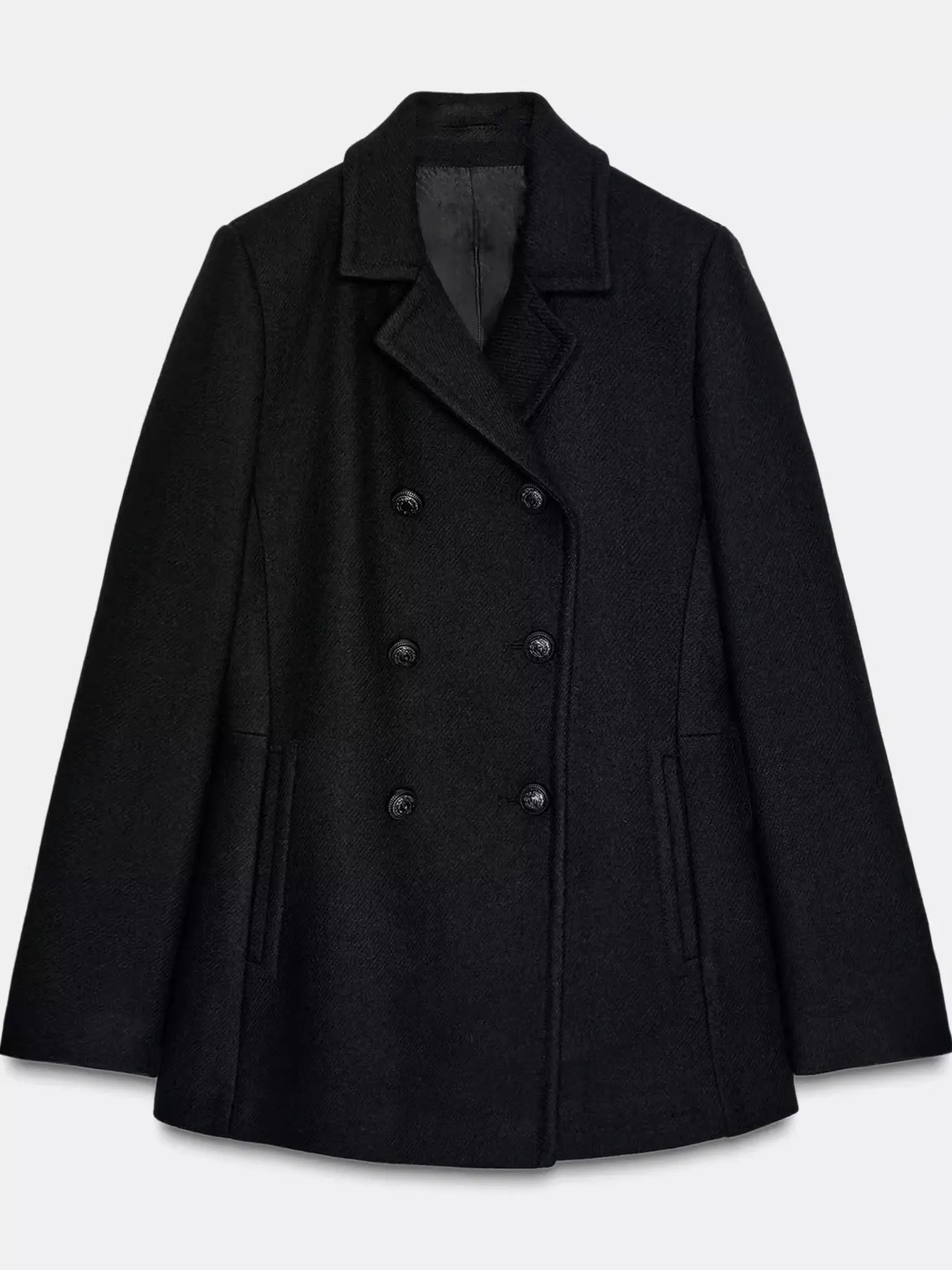 

Winter New Women's Long Sve Collar Coat oulder Padded Mixed Fiber Double Buttoned Jaet Outerwear Commute Sle Regular...