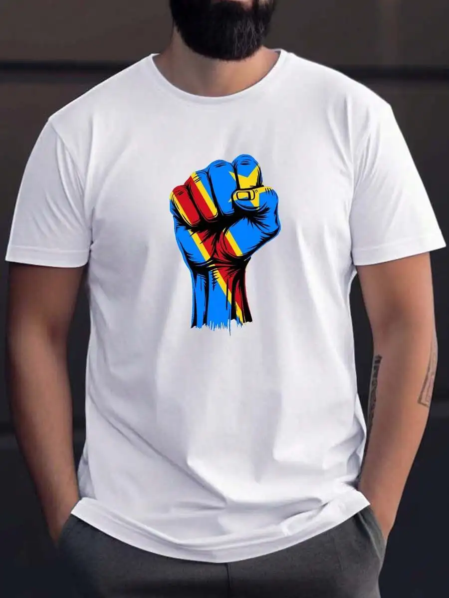

Mens Flag Fist Graphic T-Shirt Blue Yellow Red Unity Design Lightweight Breathable Casual Tee