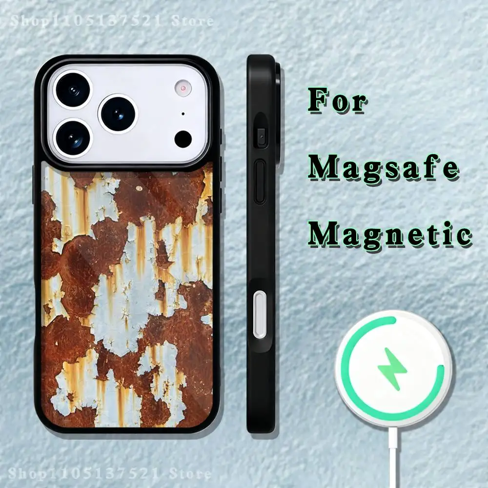 เคสโทรศัพท์สไตล์เรโทรอินดัสเทรียลสีสนิม สำหรับ iPhone 17,16,15,14,13,12,11,Pro,Max,Plus,Mini,SE4,E รองรับการชาร์จไร้สายแบบแม่เหล็ก Magsafe