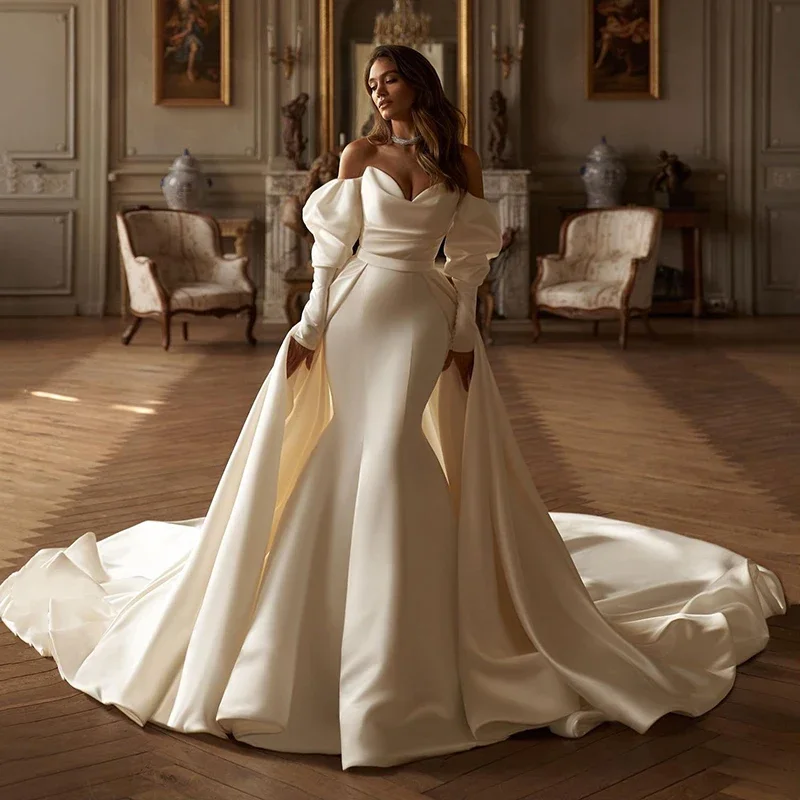 Dostosowana suknia ślubna Sweetheart syrenka 2025 kokarda satynowa suknia panny młodej Plus rozmiar księżniczka Vestido de Noiva szata de Mariée