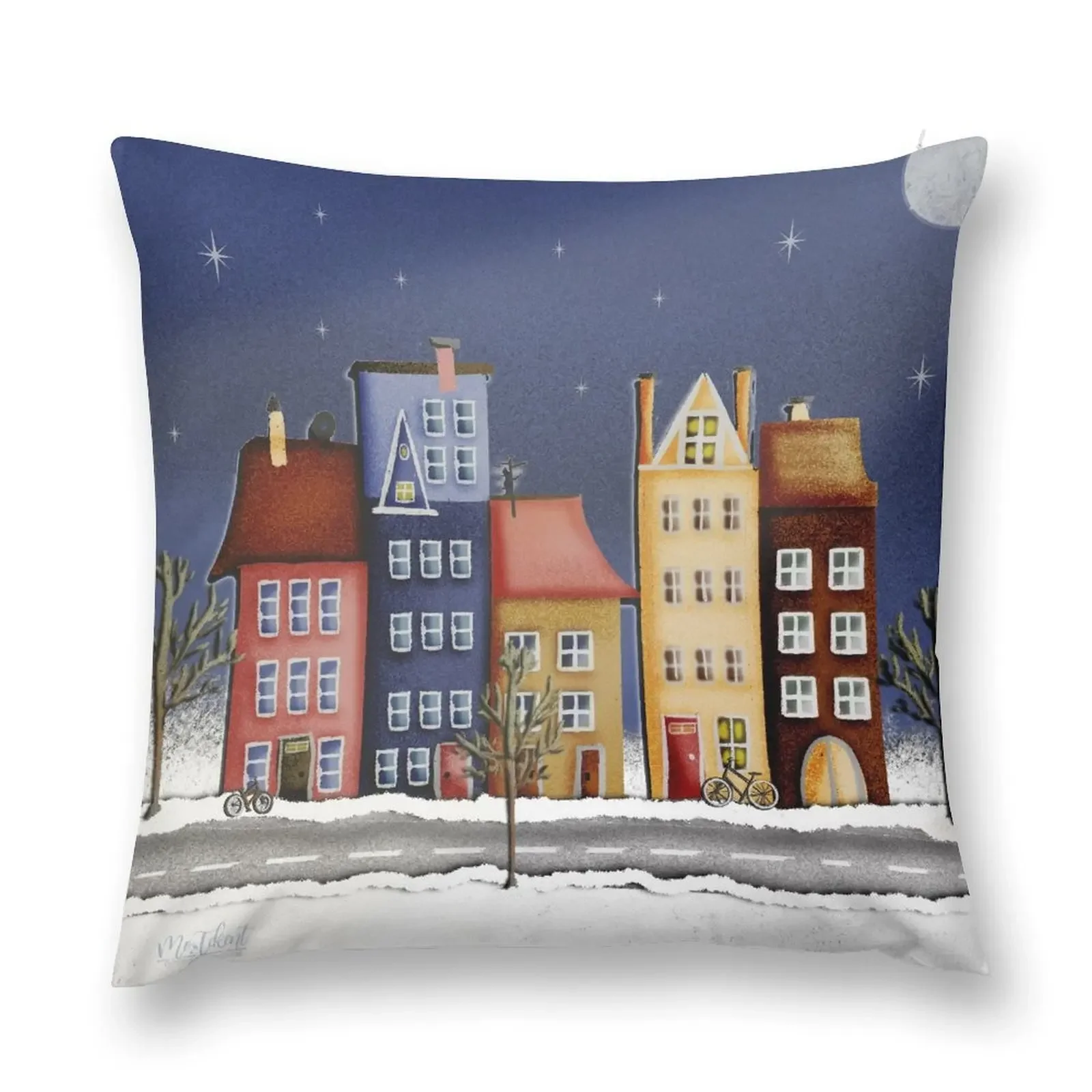 Colorful houses and falling stars Throw Pillow Pillowcases Custom Cushion Photo pillow