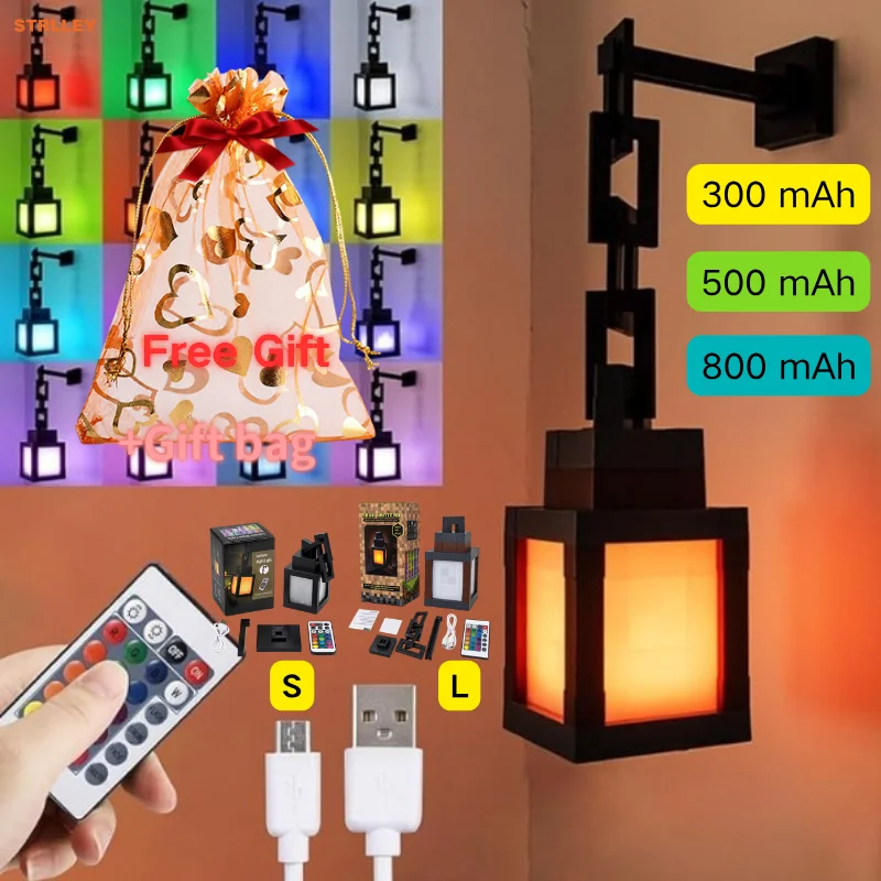 Pixel Lantern Night Light - 16 Color Changing LED Mood Light with Remote Control, Desk & Wall Mountable for Bedroom Decor Gift