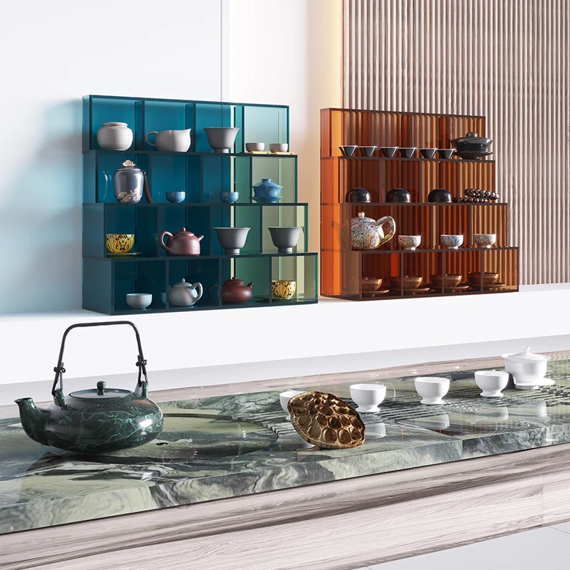 

Tea set, tea cup holder, tea holder, Duobao Pavilion, modern Bogu frame, purple clay pot, desktop storage rack, acrylic display