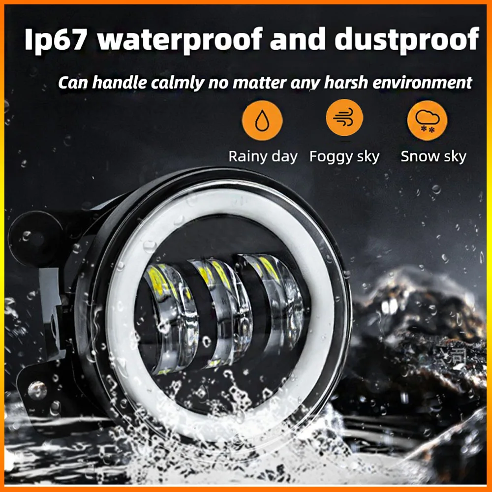 

Car LED 4-inch Dual Color Angel Eye Fog Light Wrangler High Brightness Off-road Front Bumper Modified Headlights Fog Lamp