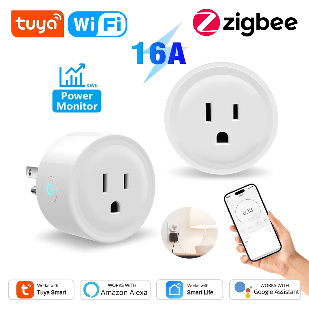 Tuya Wifi Smart Plug USA CA Socket Zigbee Switch Smart Home App Scene Linkage Support Alexa Google Home Voice Assitant Control