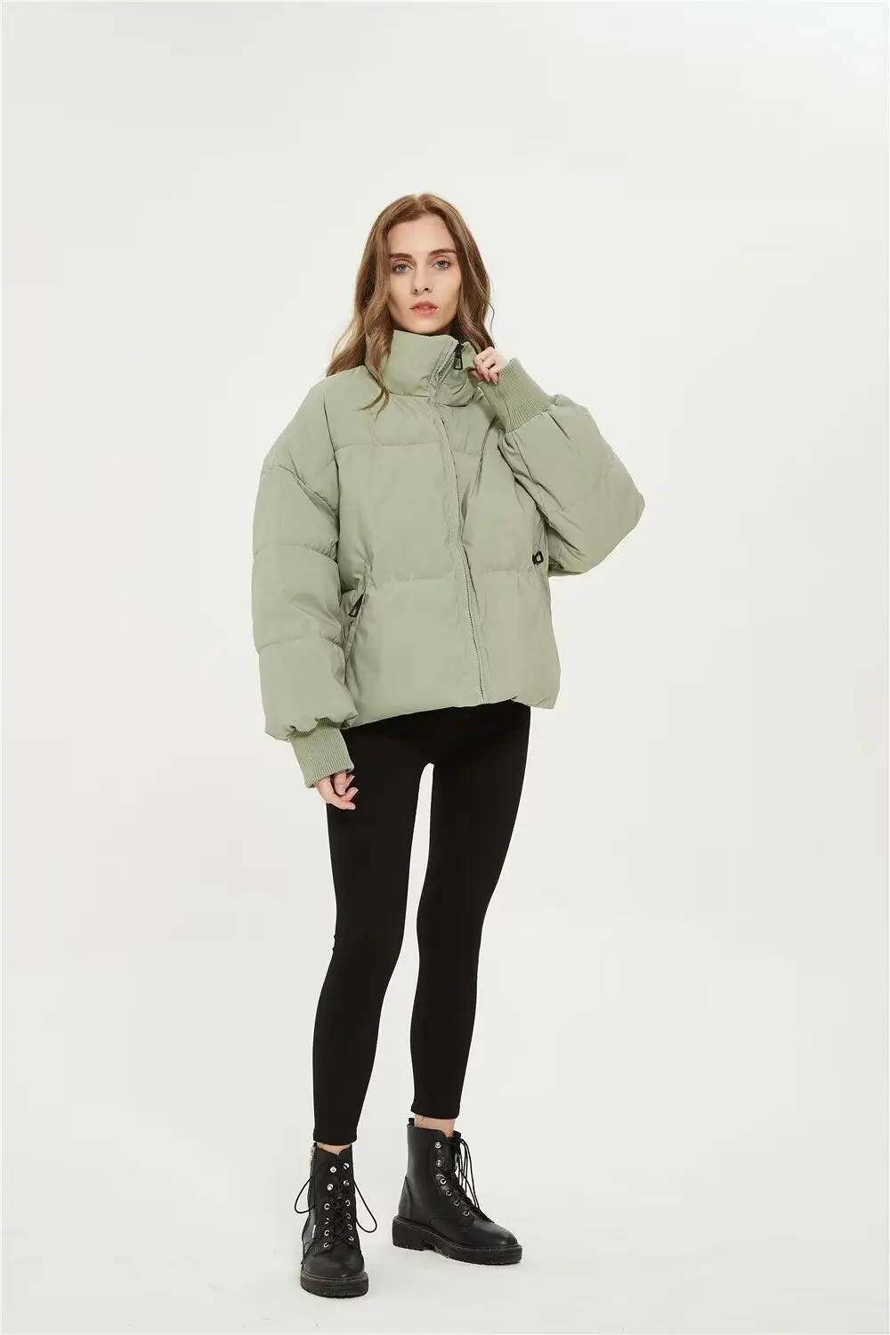 TRAFZA Women Fall Winter Padding Jacket Zip up Puffy Jacket New 2024 Fashion Street Coat Fall Winter Jacket Coat