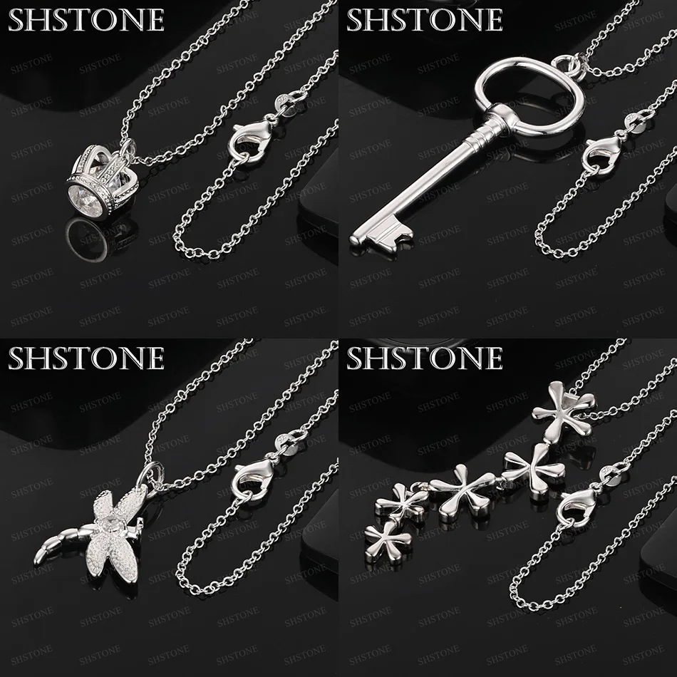 

925 Sterling Silver Flower Key Dragonfly Crown Pendant Necklace For Women Party Engagement Wedding Fashion High Quality Jewelry