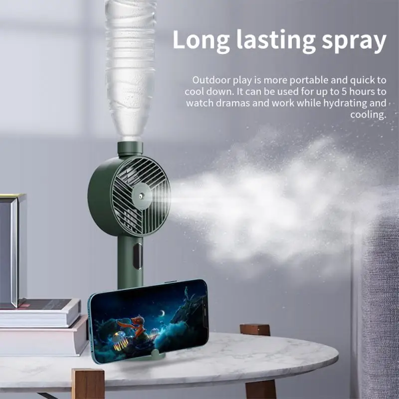 

Handheld Cooling Fan Humidification Can USB Connected With The Mouth Of Mineral Water Bottle The Charging Interface Typc Tools