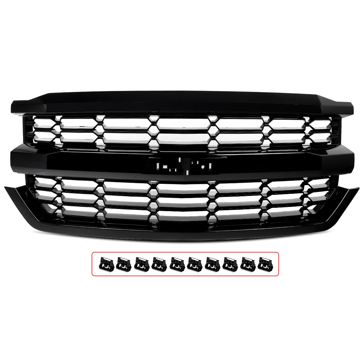 Gloss Black Front Upper Bumper Grille Grill For Chevy Silverado 1500 2016-2018