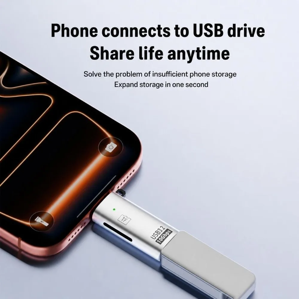 Compact 2-in-1 Type-C Card Reader USB 3.2 10Gbps for Micro SD Reader Hot Swappable Plug and Play TF Card Reader Photo Transfer