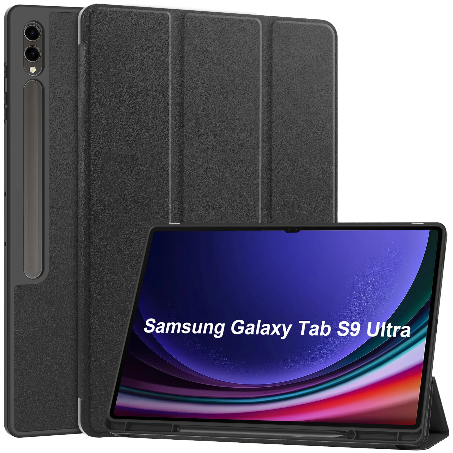 Three Fold Stand Flip Leather Case Cover with Pen Holder for Samsung Galaxy Tab S9 Ultra 14.6