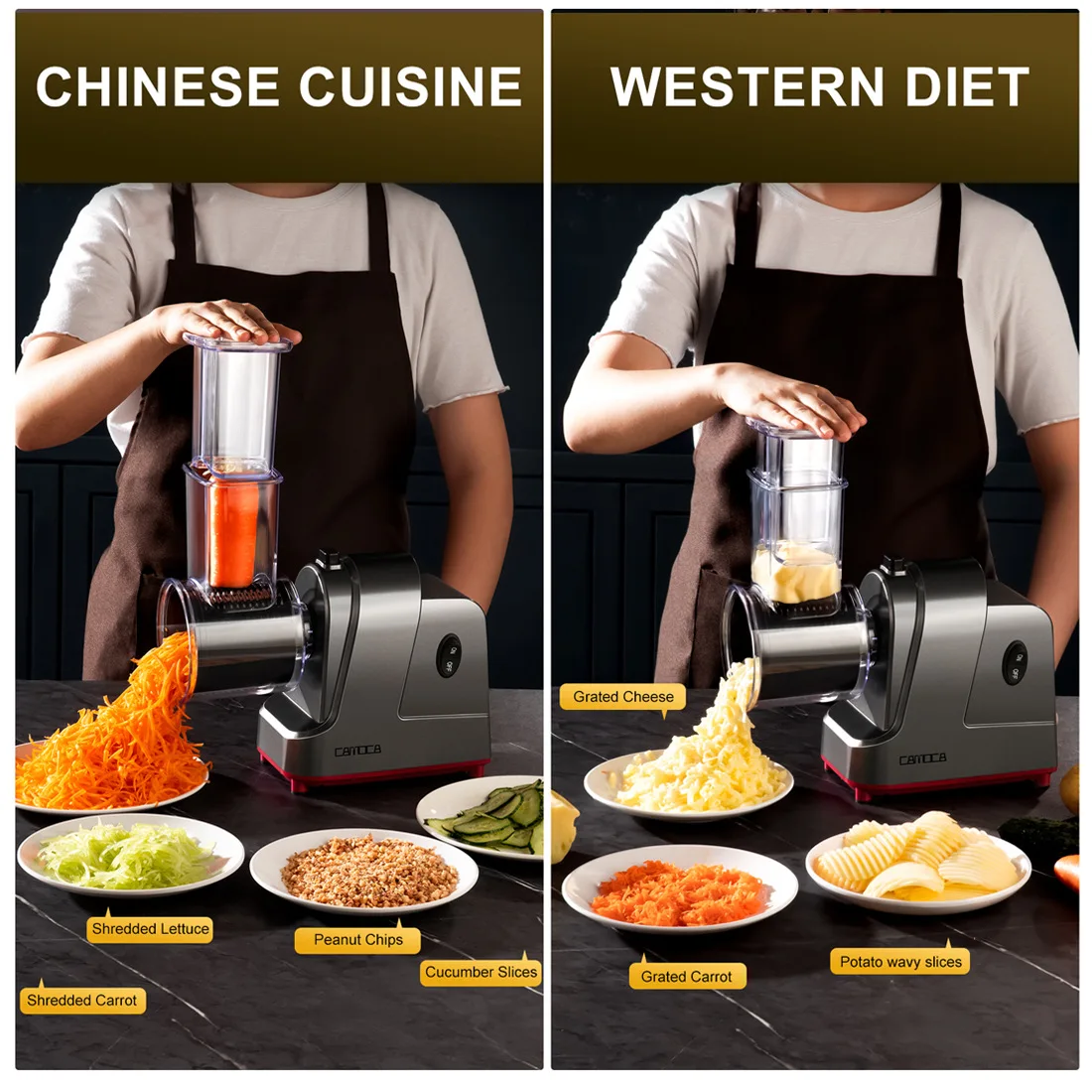 ماكينة تقطيع الخضروات الأوتوماتيكية مع قطاعة وتقطيع ومطحنة للسلطة وشبكة الجبن وحلاقة الشوكولاتة وتقطيع الثوم