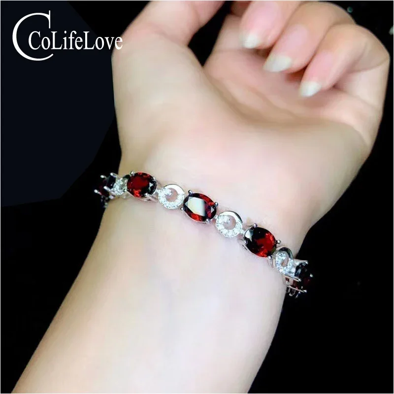 CoLife Jewelry Wine Red Garnet Silver Bracelet for Office Woman Natural VVS Grade Garnet Bracelet 925 Silver Garnet Jewelry