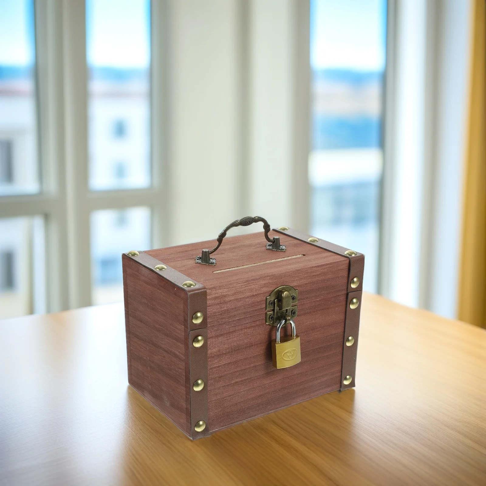 

Wooden Piggy Bank Retro Treasure Chest Coin Storage Box Lock Vintage Money Jar Decorative Saving Box Wooden Piggy Bank