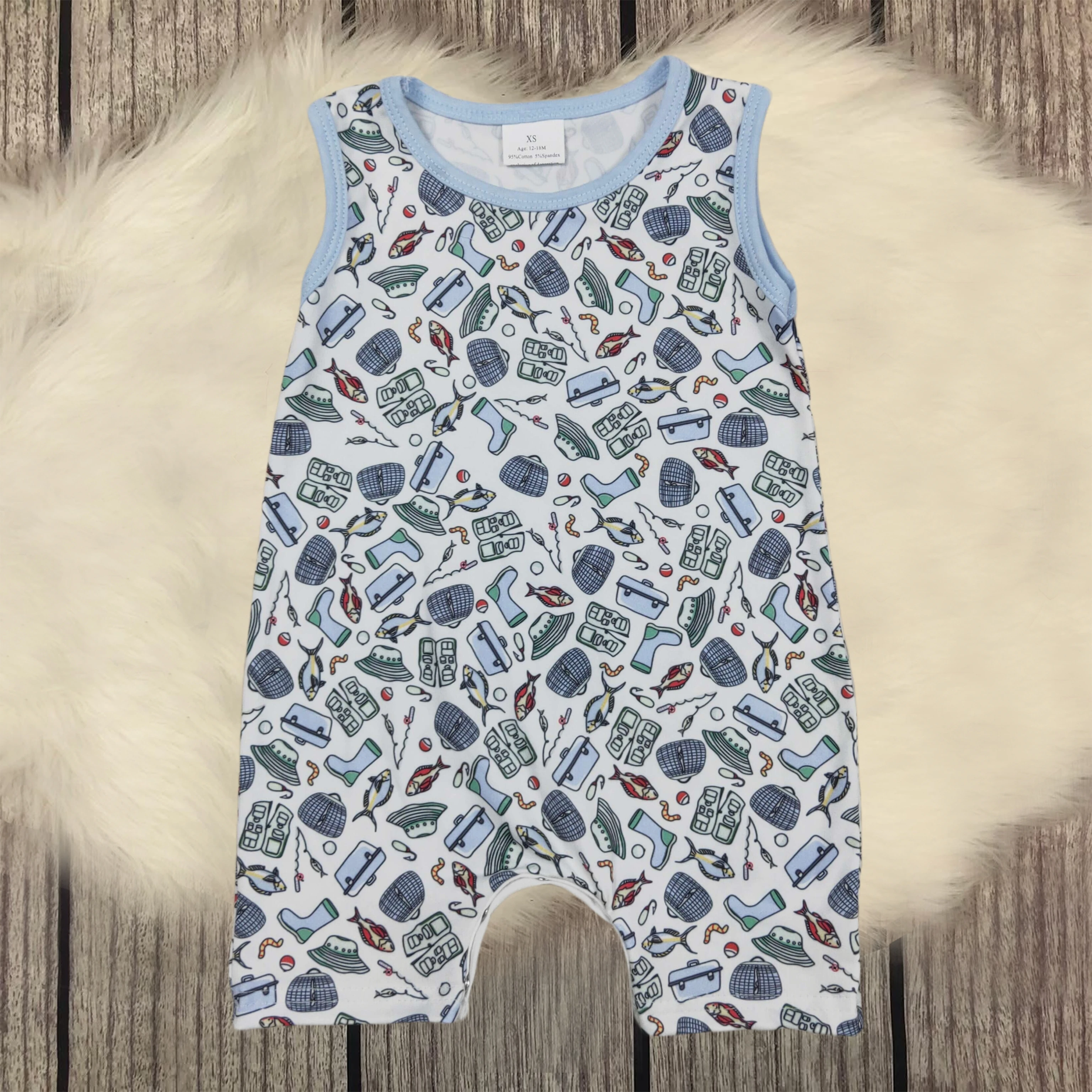 

Wholesale Baby Infant Boys Sleeveless Fishes Rain Shoes Fishing Rompers Coverall Newborn Kids Children Toddler Bubble