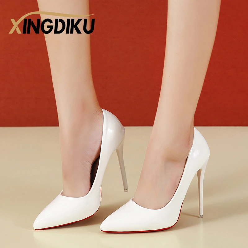 Women\'s High Heels Fashion Large Size 45 Pointed Toe Stiletto High Heels 12cm Women\'s Shoes Banquet Bar Wedding Shoes Red Pink